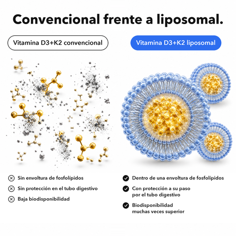 Vitamina D3+K2 Liposomal (Cápsulas): Convencional frente a liposomal